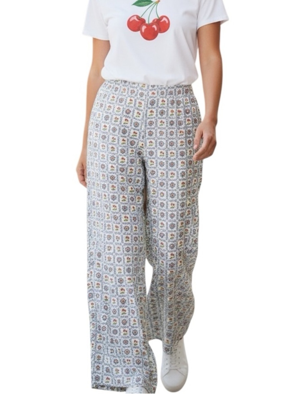 Dippin' Daisy's Cherry Tile Wide Leg Flowy Beach Pants Size Medium Coastal